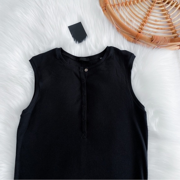 ATM Anthony Thomas Melillo Sleeveless Henley Midi Dress in Black Ribbed NEW L - Picture 9 of 15